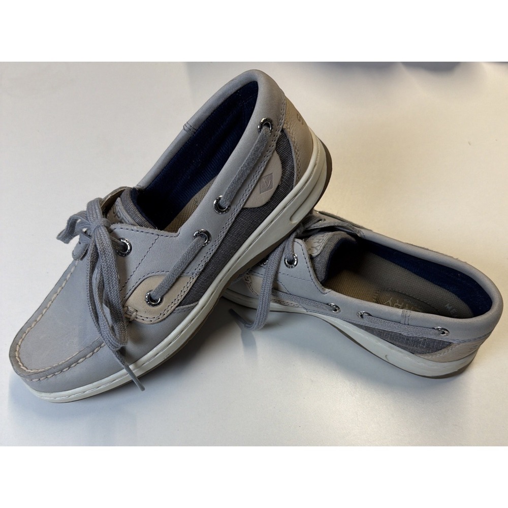 Sperry Top Sider Boat Shoes Womens 5 Gray Angelfish Linen Slip-On STS83598